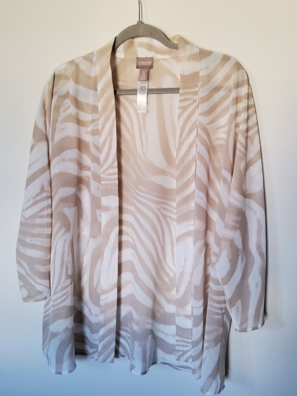Chico's Zebra print sheer Cardigan size 3 or XL
